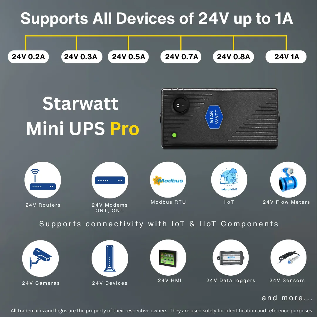 24V ups for Industrial IoT Devices, RTU, HMI, Flow meter, HMI, data logger and 24V PoE devices by Starwatt