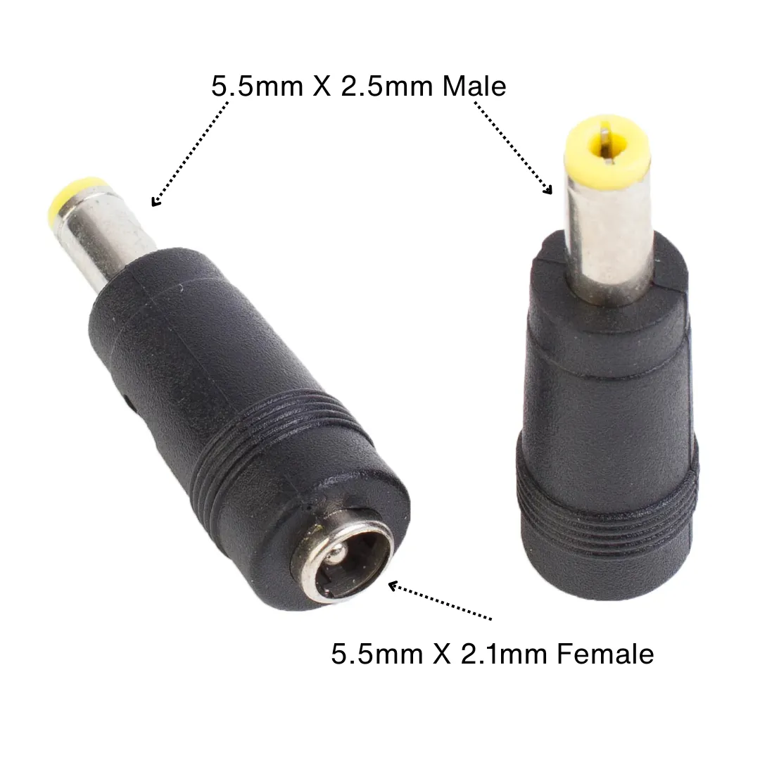 DC Power Socket Adapter to 5.5 x 2.1mm Female to Male 5.5 x 2.5mm Connector 5.5 x 2.1mm Female to Male 5.5 x 2.5mm Connector