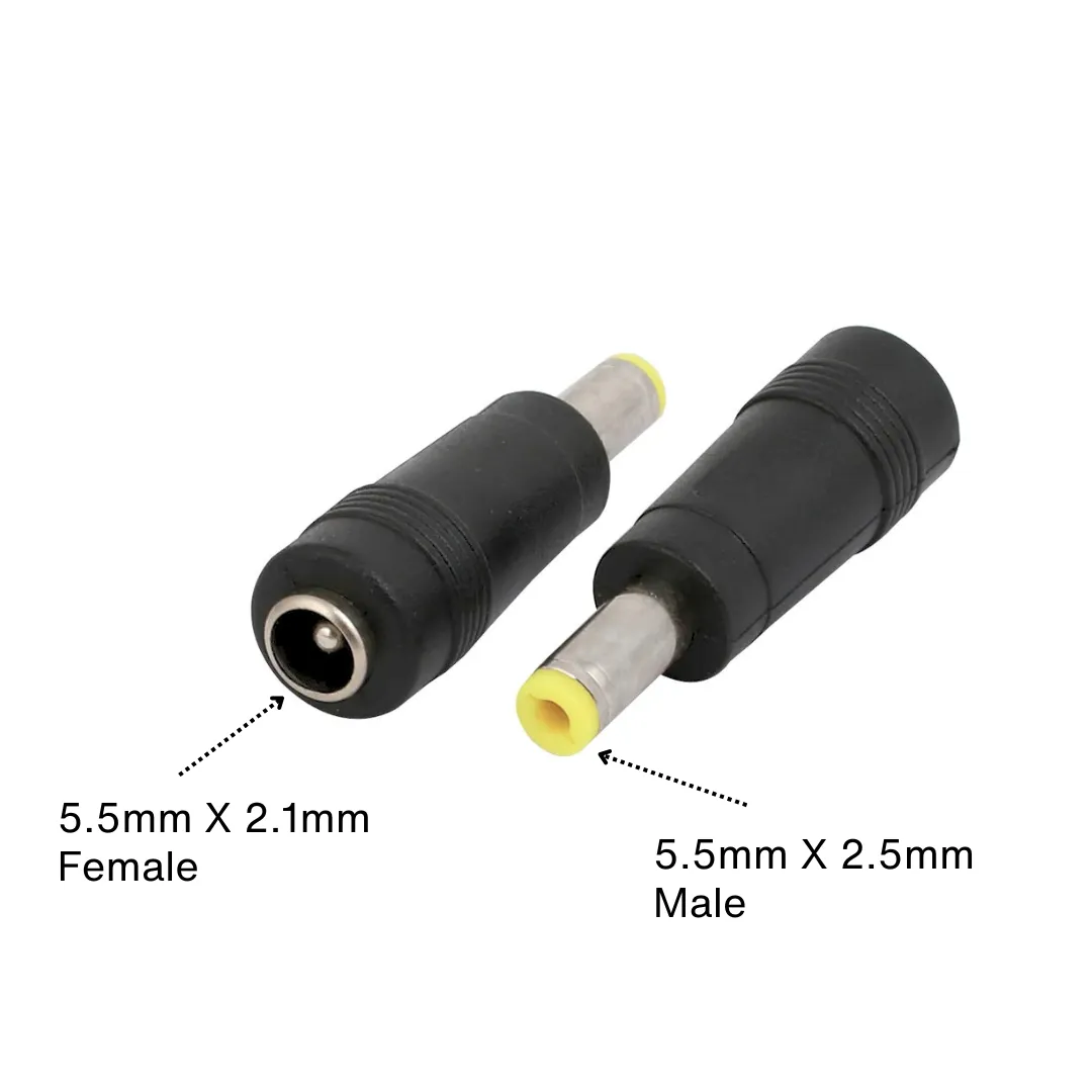 DC Power Socket Adapter to 5.5 x 2.1mm Female to Male 5.5 x 2.5mm Connector 5.5 x 2.1mm Female to Male 5.5 x 2.5mm Connector